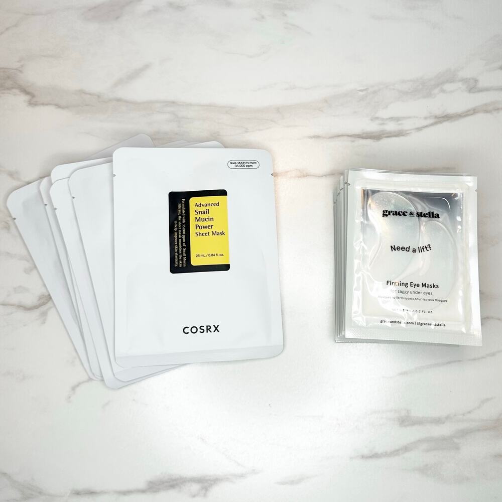 COSRX Snail Mucin Sheet Masks + Grace & Stella Firming Eye Masks Bundle NEW